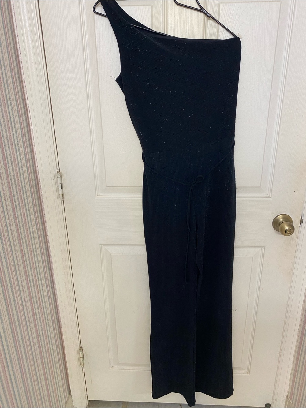One-Shoulder Black Knit Jumpsuit
